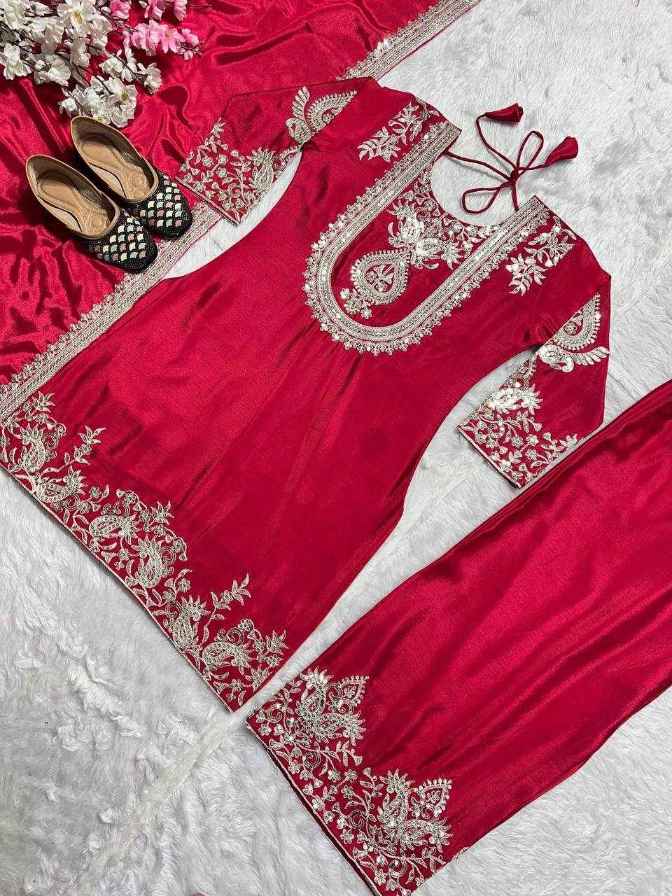 Chinon Silk Ladies Embroidery Designer Suit - MYLUXURY LANE ENTERPRISE